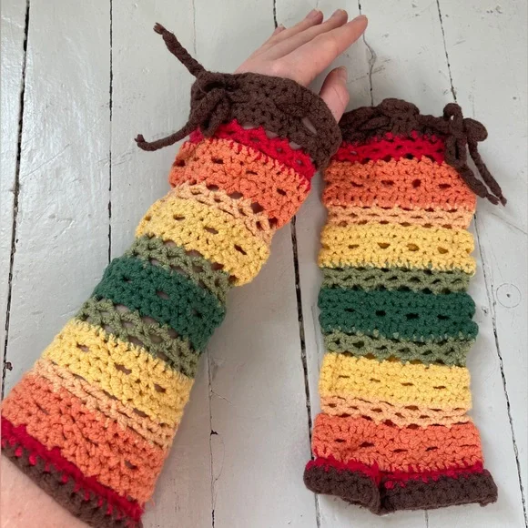 Colorful Crochet Arm Warmers by Sleepy Jane, Rare - Picture 1 of 5